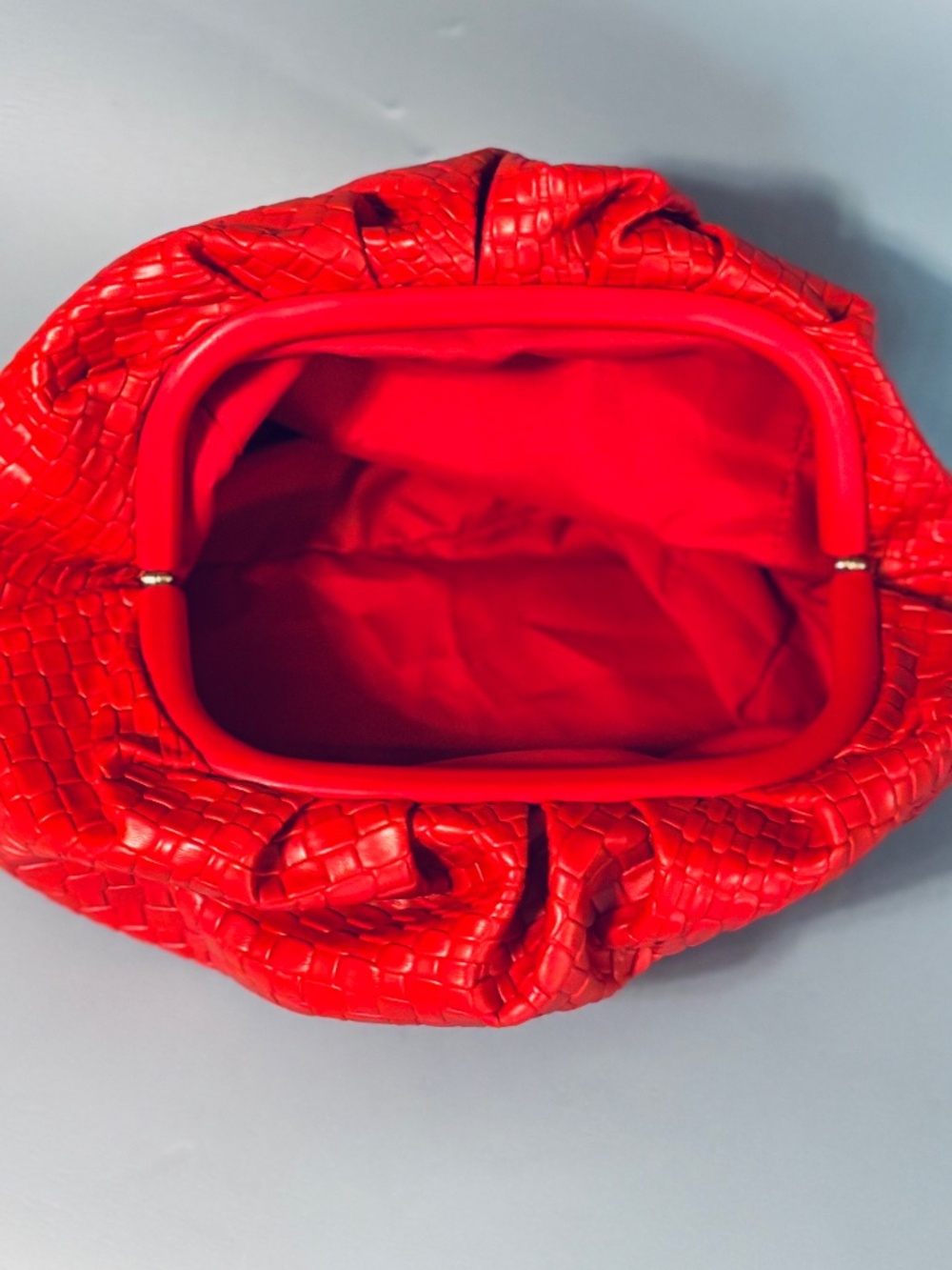 Woven Red Faux Leather Clutch With Snap Closure - Picture 6 of 8